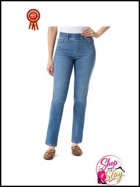High Rise Pull On Straight Leg Jeans Plus Size Shape Effect